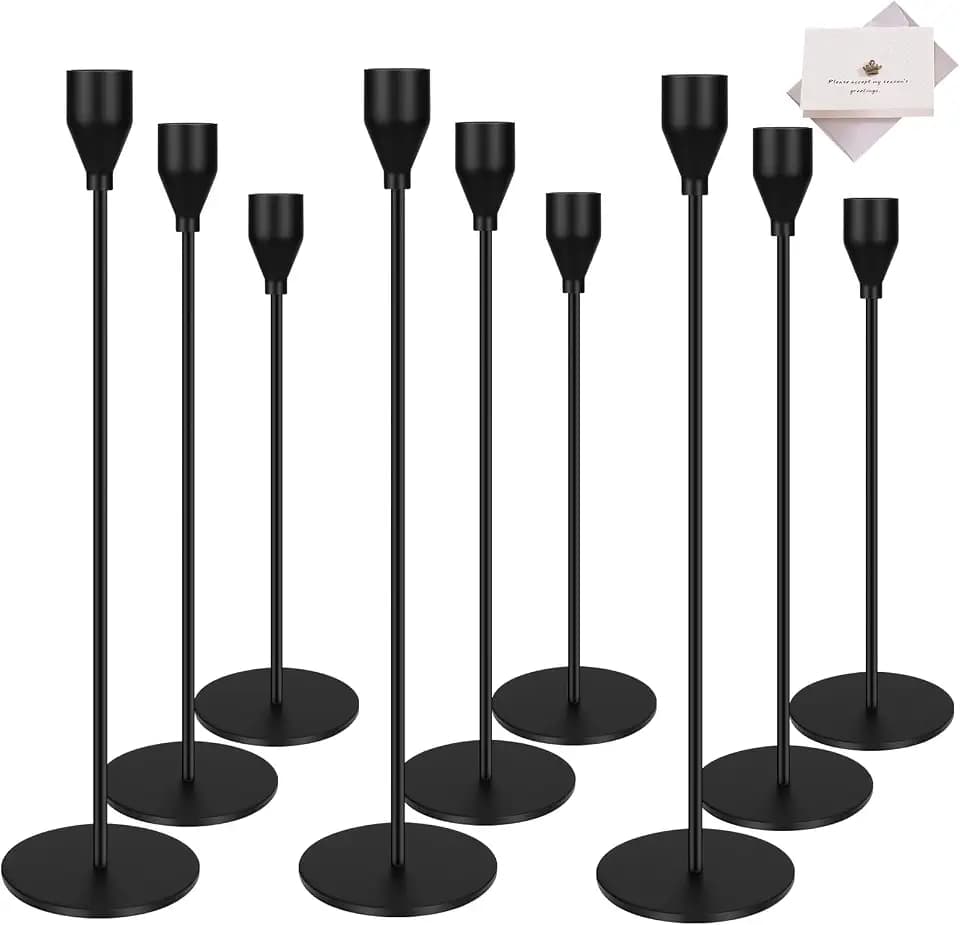 Kerzenständer Schwarz 9 Set, Kerzenhalter Hochzeit, Stabkerze Stand Hoch für Heimdekoration, Tisch, Kaminsims, Kerzenlicht
