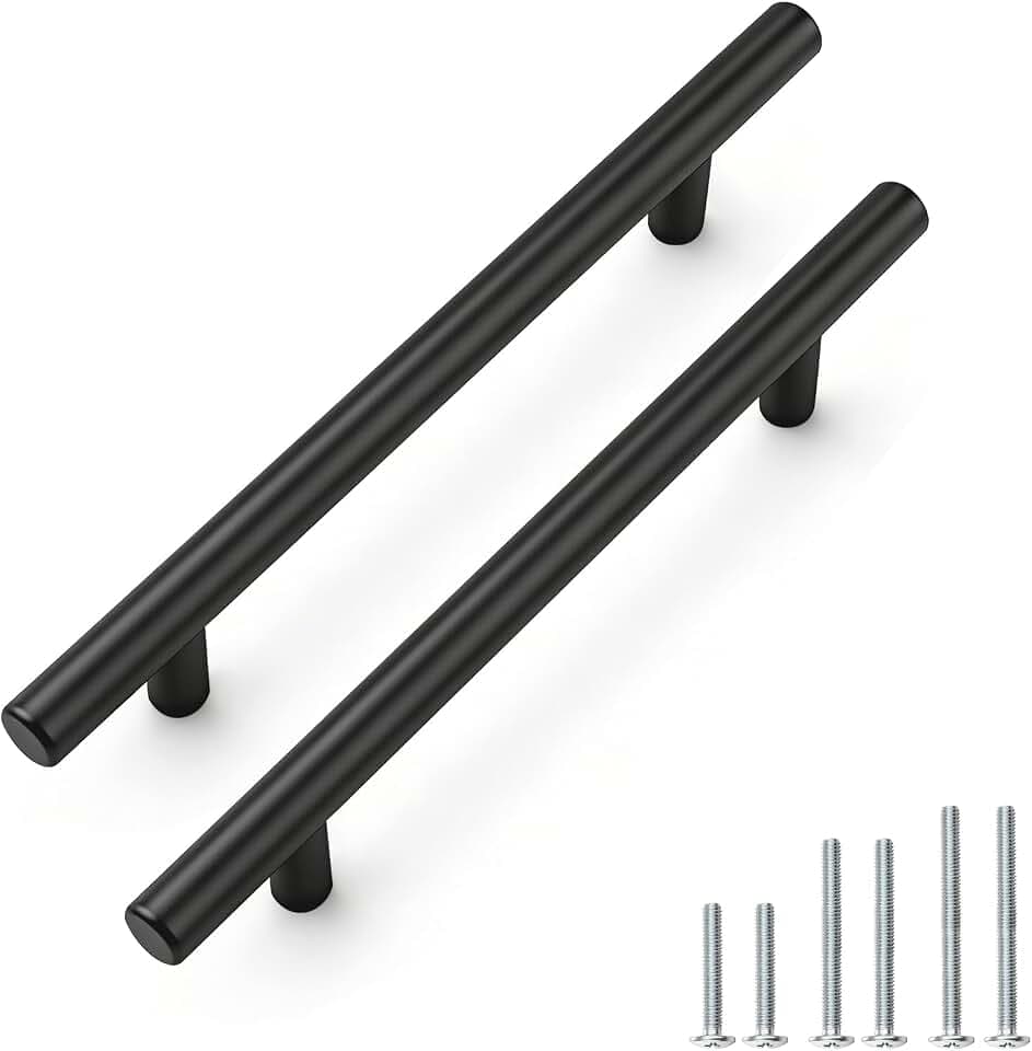 PinLin 20 Stück Griffe Küche Einzelloch Möbelgriffe Edelstahl Schwarz Küchenschrank Stangengriffe, 128mm Schrauben enthalten