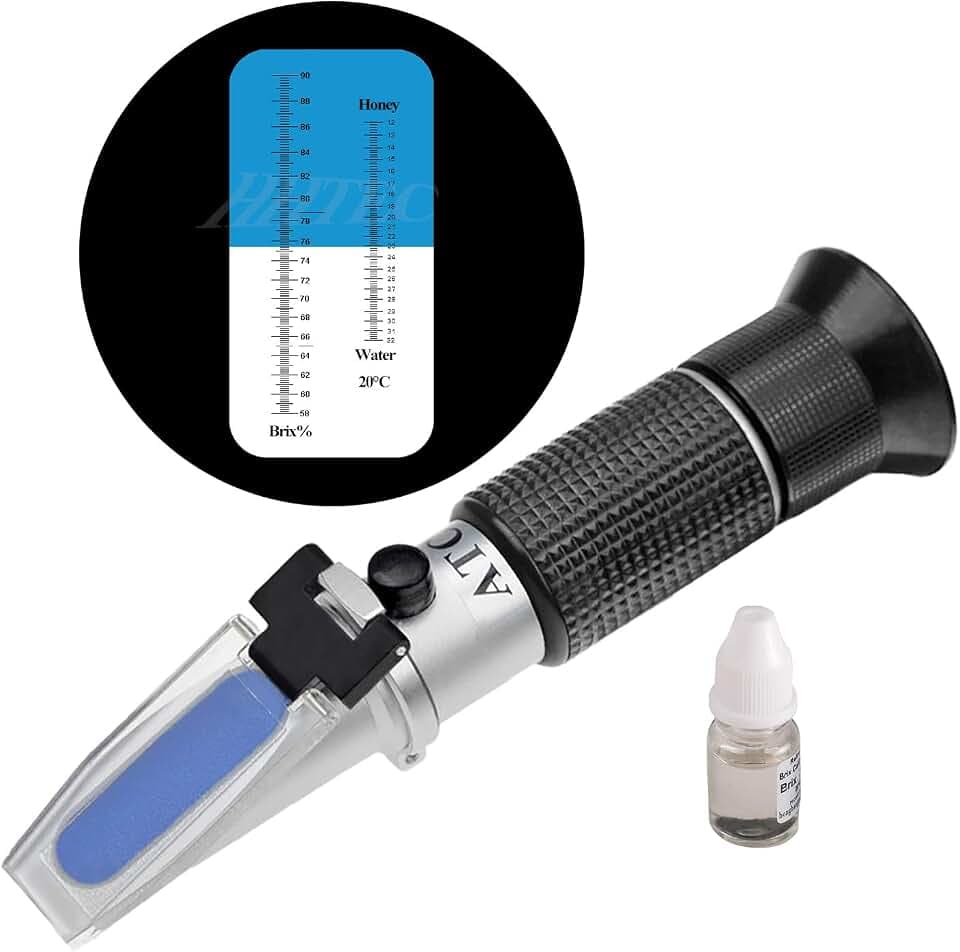 HHTEC Imker Refraktometer Honig 58-90% Brix 10-32% feuchtes Wasser Zucker für Imker Honig Kondensation Milch pflanzliche Öle, Zuckersirup Obst Marmelade Melasse