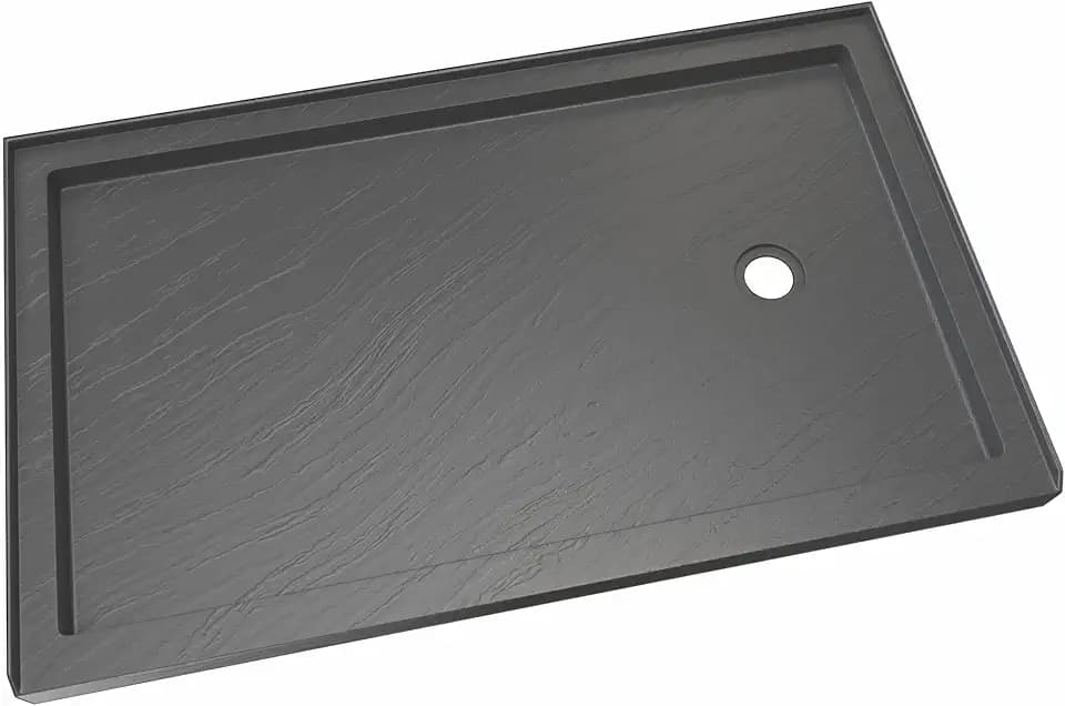 DreamLine SlimLine 34 inch D x 60 inch W x 2 3/4 inch H Right Drain Single Threshold Shower Base in Slate Gray