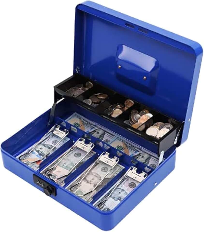 xydled Cash Box with Combination Lock, Metal Money Safe Storage box, Blue