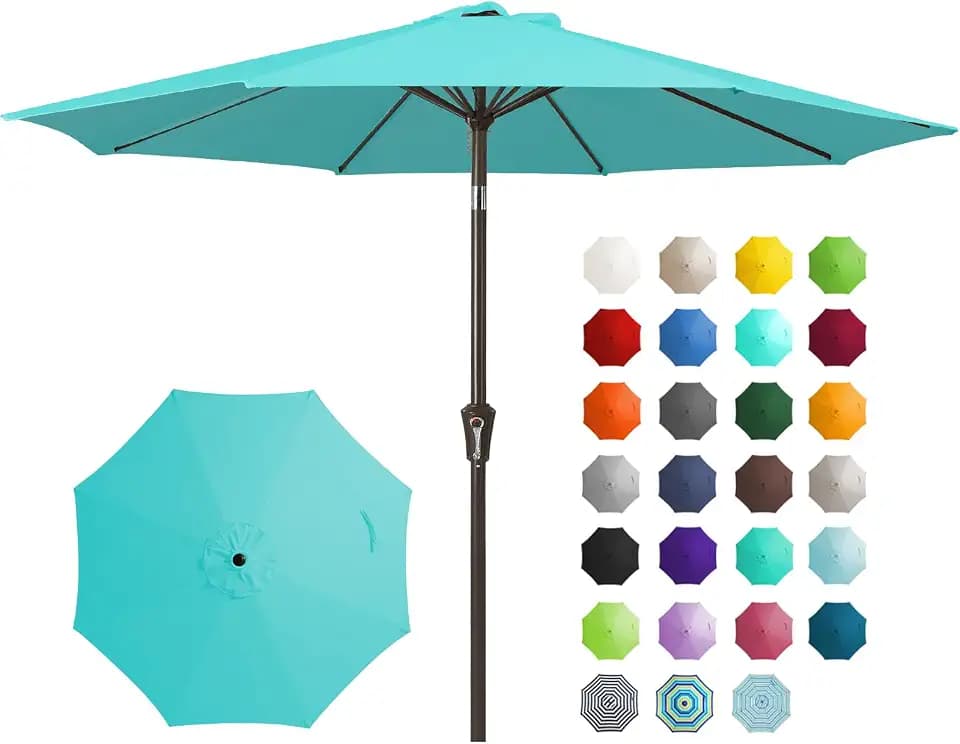 JEAREY 9FT Outdoor Patio Umbrella, Market Umbrella, Peacock Blue