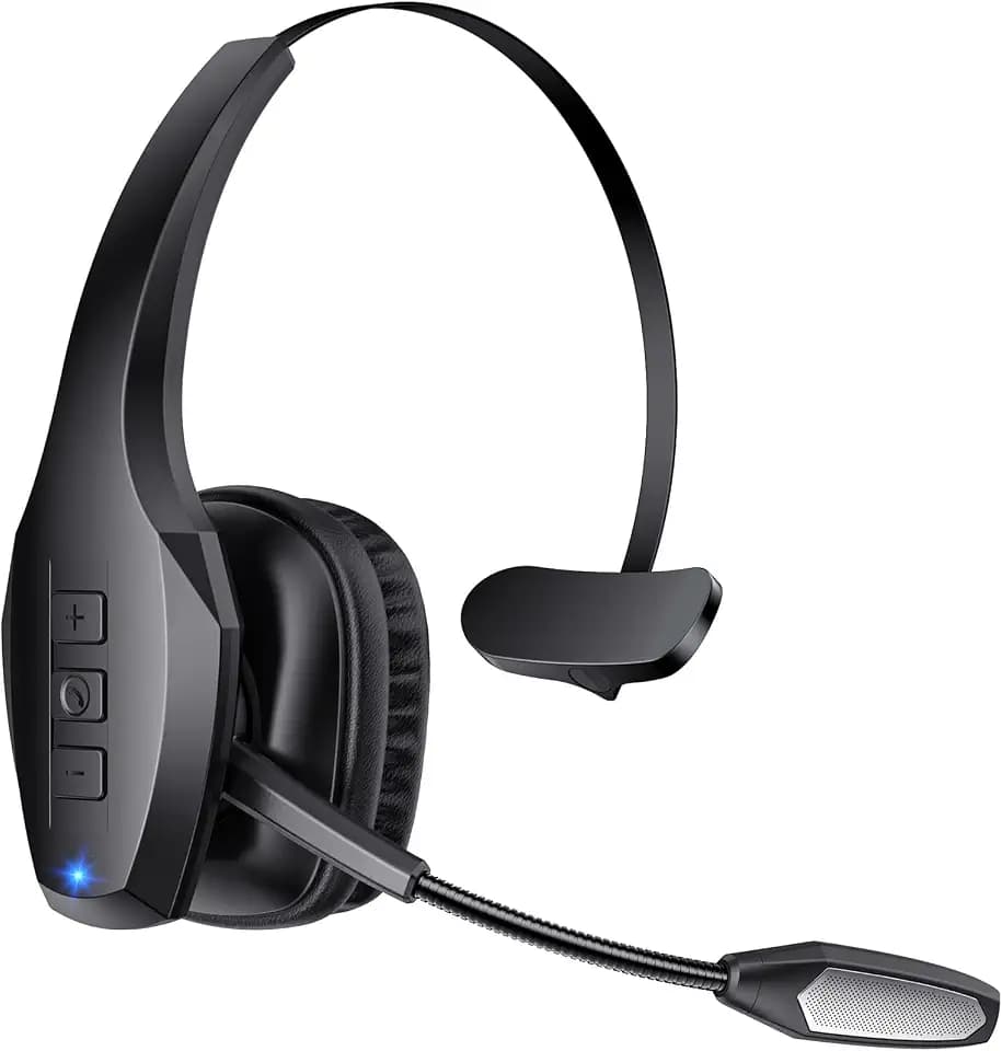 Trucker Bluetooth Headset, Wireless Headset with Mic, Bluetooth Headsets with Dual Noise Cancelling Microphone & Mute Button, 55Hrs Working Time PC Headsets for Cell Phones, Computer, Truck Driver