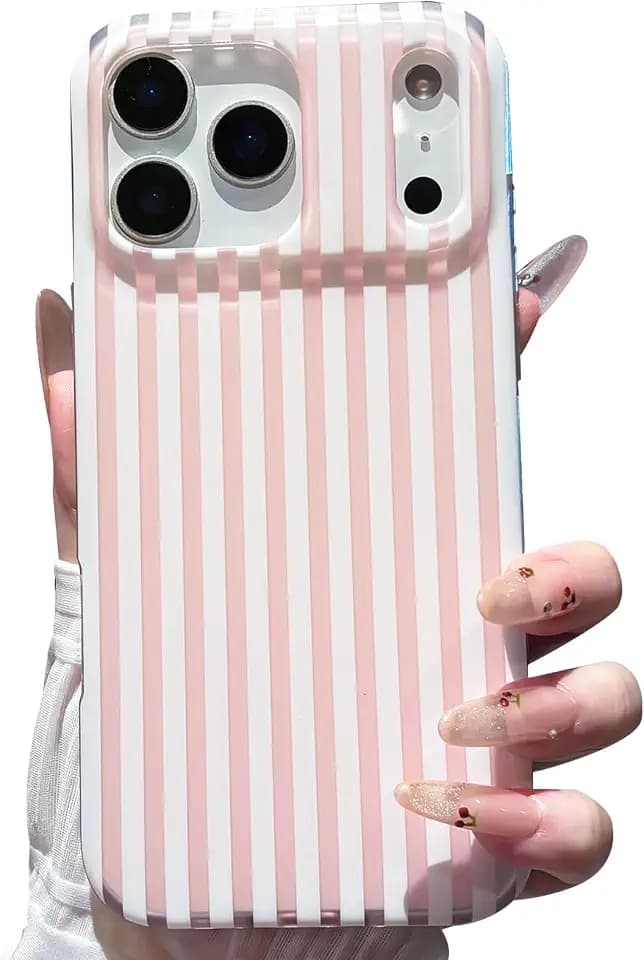 for iPhone 17 Pro Case Striped Phone Cases Trendy Aesthetic Women Girly Shockproof Slim Drop Protection Cover Light Pink