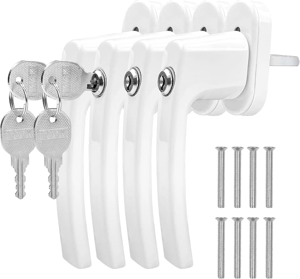 Avesteir 4 Stück fenstergriffe abschliessbar, fenstersicherung kinder, abschliessbarer fenstergriff mit je 2 Schlüsseln, balkontür schloss, fensterschloss Zur Befestigung von Fenstern, Balkontüren