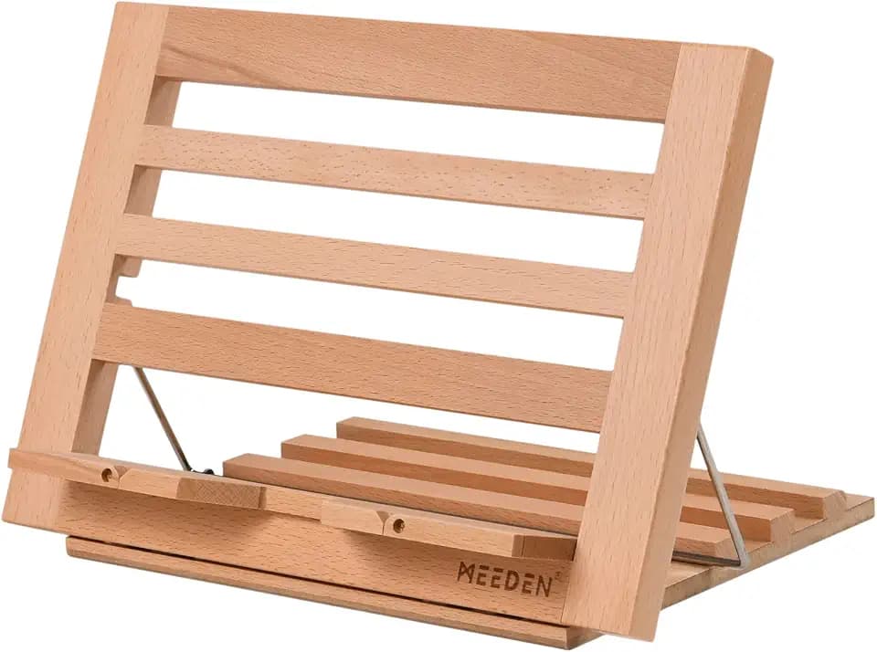 MEEDEN Bücherständer aus Holz, Buche Bücherständer mit 3 verstellbaren Winkeln Faltbarer Leseständer zum Lesen Rezept Musikbuch Laptop Tablet - 34 x 24 cm
