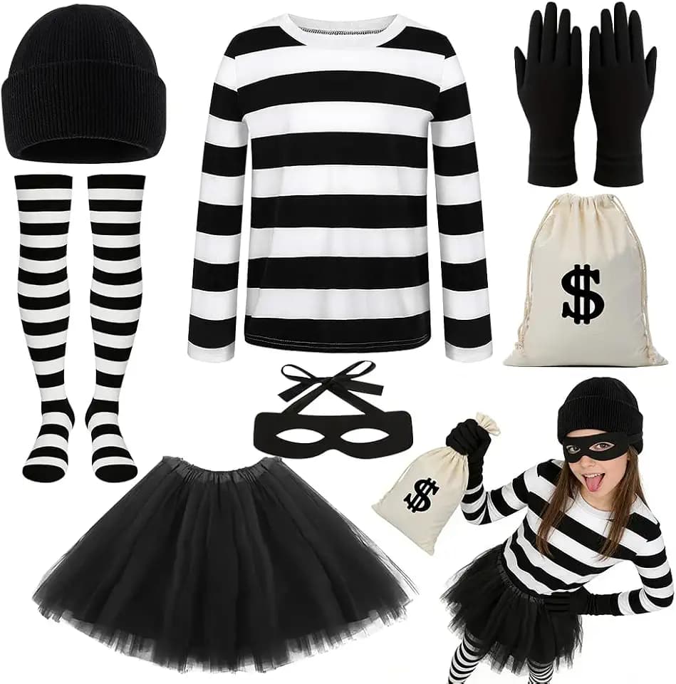 Räuber Kostüm Damen Herren Bankräuber Kostüm Damen Herren Dieb Kostüms Einbrecher Kostüms Banditkostüms Verbrecherkostüms Sträfling Dieb für Karneval Cosplay