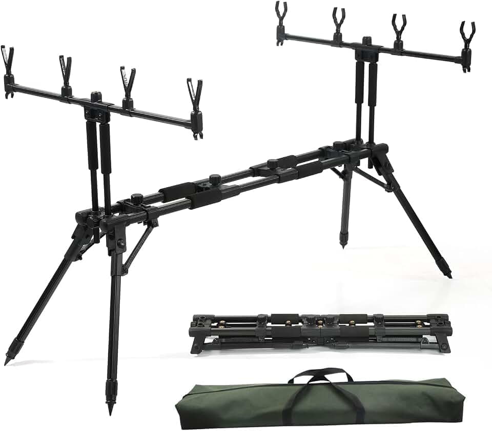 Yun Nong Verstärkte Dual-Bar 5-Ruten-Angelrute für Karpfenangeln, voll verstellbarer Aluminium- und Kunststoffverbund-Rutenständer für Karpfen- und Grobangeln