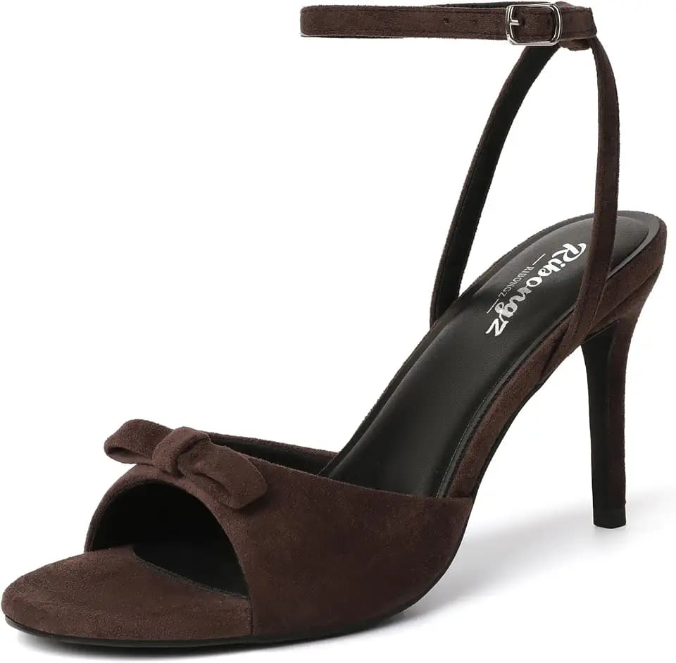 RIBONGZ Mule Kitten Heels for Women Dressy High Heeled Shoes Summer Square Open Toe Strappy Dress Sandals Backless Comfortable Mules Wedding Bridal Parties Office Vacation Casual Shoes