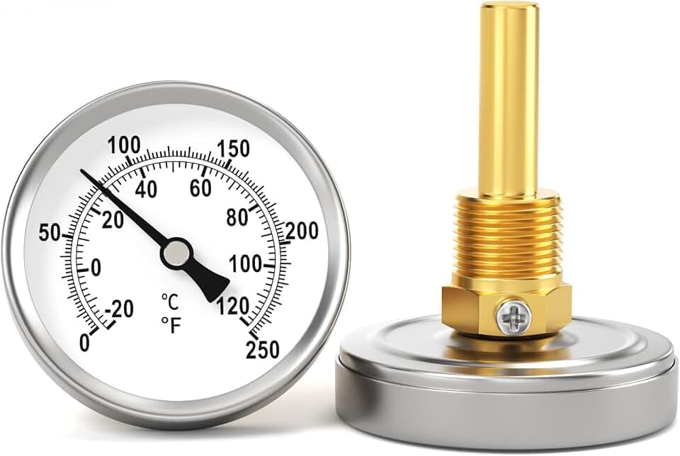 2PCS 0-250°F/-20-120℃, Bimetal Thermometer, 2.5" Dial Size, 1/2" Connection Thread, Brass Stem with Total Length of 2.3" Back Mount, Accuracy 2%, for hot Water, boilers, and Pipes