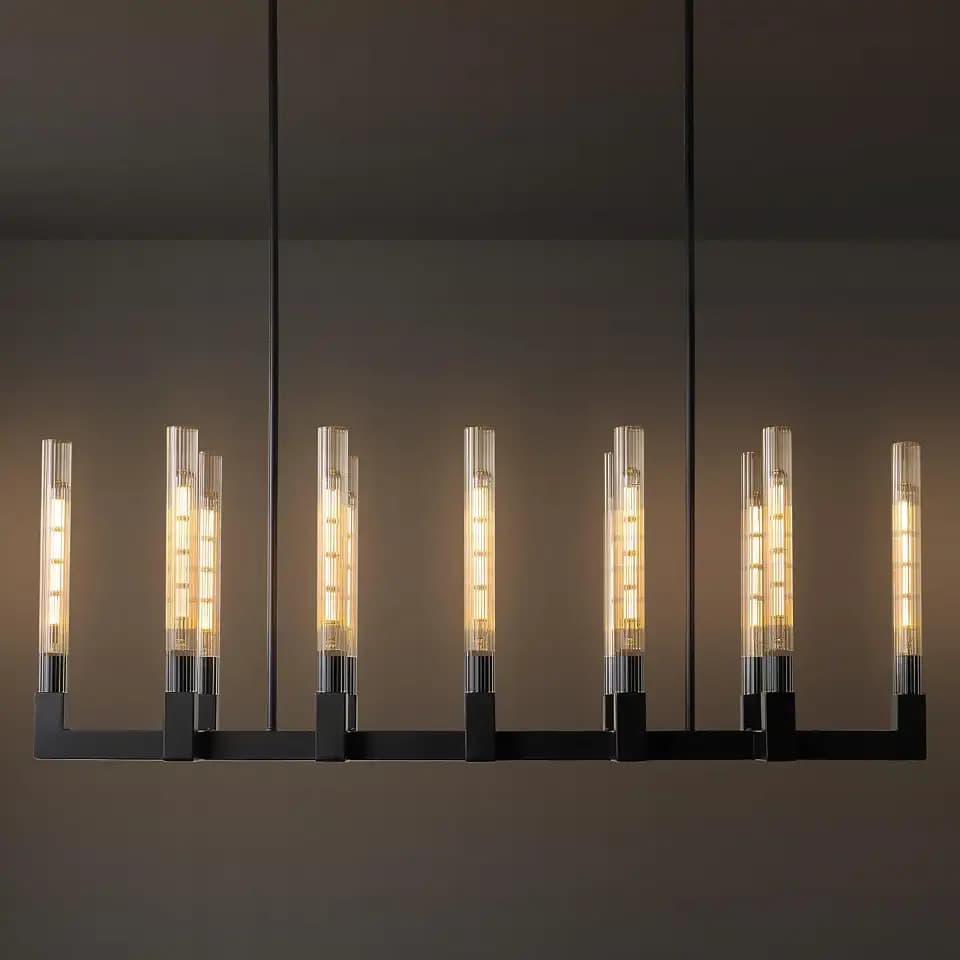 Black Farmhouse Dining Room Chandelier,Modern Linear Rectangle Chandelier