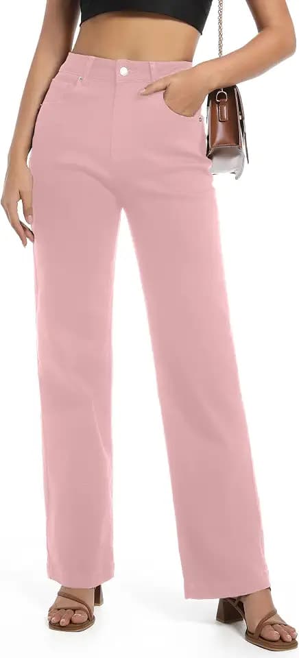 Women's Jeans High Waisted Straight Leg Stretchy Jeans Trendy Wide Leg Tummy Control Loose Casual Denim Pants