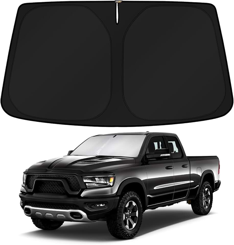 KUST Windshield Sun Shade for 2011-2025 2026 Dodge RAM 1500 Accessories CrewCab,MegaCab Pickup,2Dr RegularCab,4Dr QuadCab Window Sunshade Sun Visor Protector Foldable Blocks UV Rays Keep Car Cooler