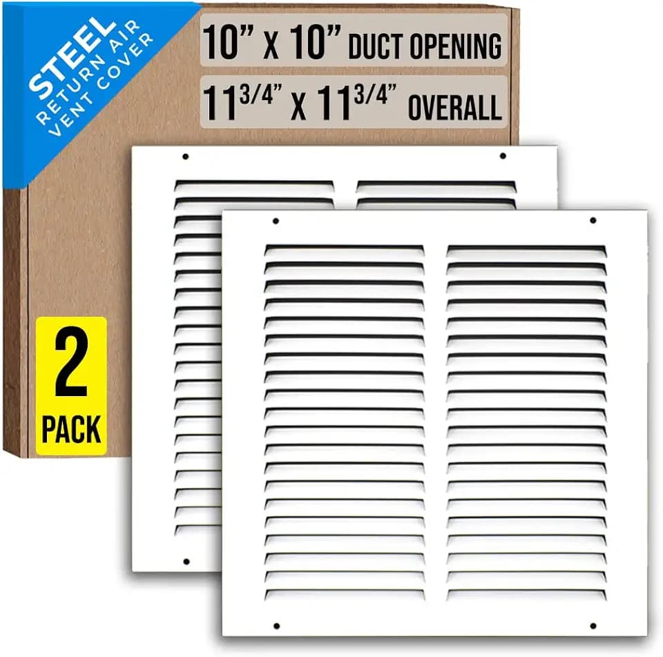 [2 Pack] Fits 10x10 Duct Opening | Steel Return Air Grille by Handua | Vent Cover Grill for Sidewall and Ceiling | White | HVAC Cold Air Intake Grille | Outer Dimensions: 11.75"W X 11.75"H