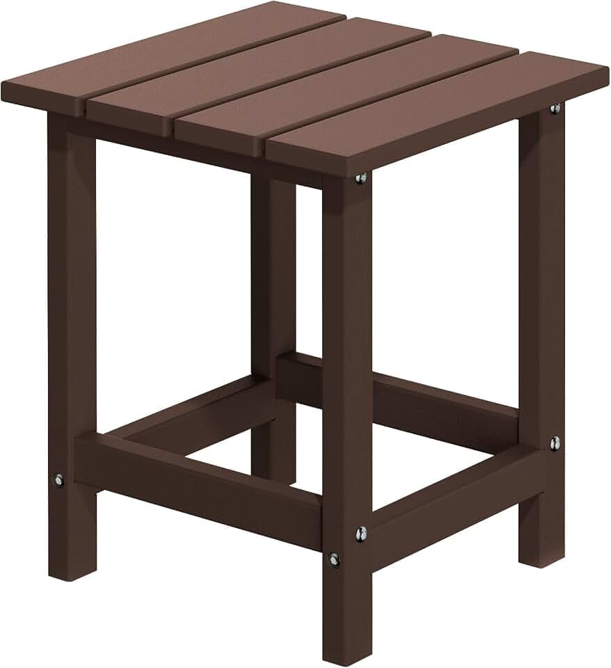 MUCHENGHY Adirondack Outdoor Side Table, 14.7" Patio Side Table Weather Resistant, HDPE Outdoor End Tables for Patio, Brown