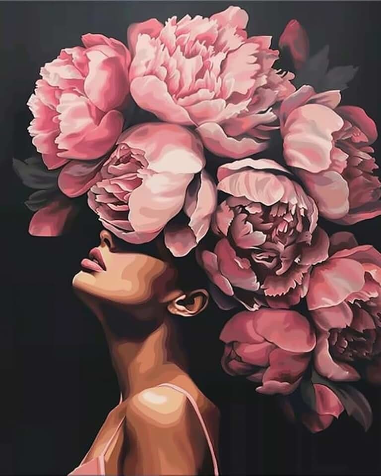Tucocoo Modisches Malen nach Zahlen, rosa Blume, abstrakte Zeichnung, nordische Wanddekoration, Öl, Malen nach Zahlen, schöne Frauenkopf-Blume, Malen nach Zahlen, für Erwachsene, ohne Rahmen