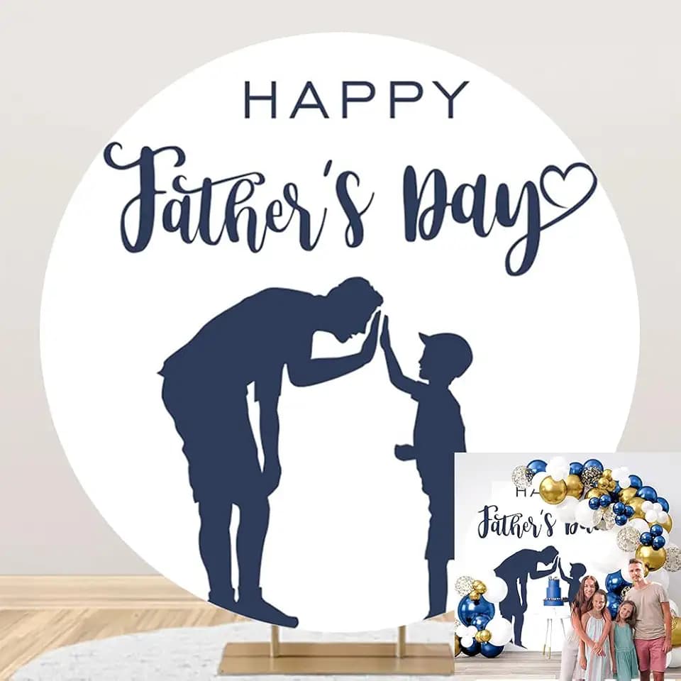 Happy Fathers Day Round Backdrop Cover Round Father's Day Backdrop White Father Day Background for Photography I Love Dad Thanks Dad Theme Fathers Day Party Decoration Photo Booth Props 7.2ft