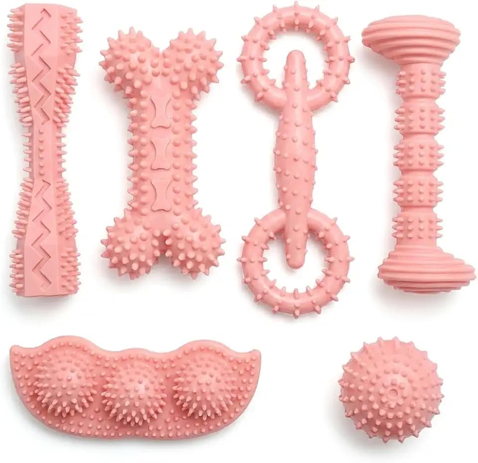 Puppy Chew Toys 6 Pack, Soft TPR Teething Set for Small Dogs, Pink