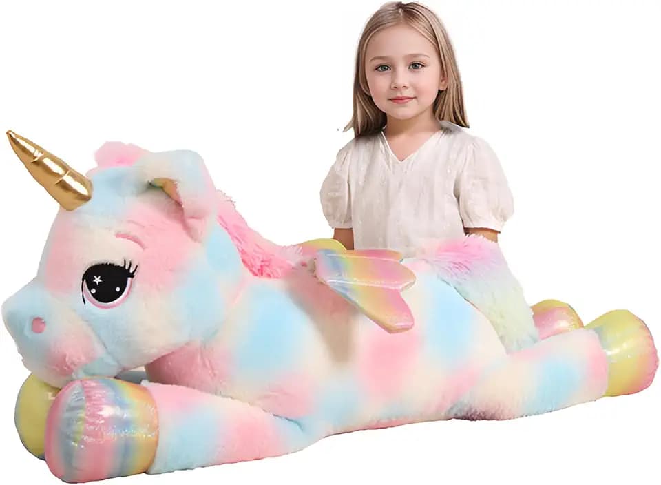 FFxiong 44 Inch Giant Color Unicorn Stuffed Animal Pillow, Cute Soft Big Unicorn with Rainbow Wings Large Plush Toy, Gifts for Girlfriend Girl Boy Kids Christmas Birthday Valentines
