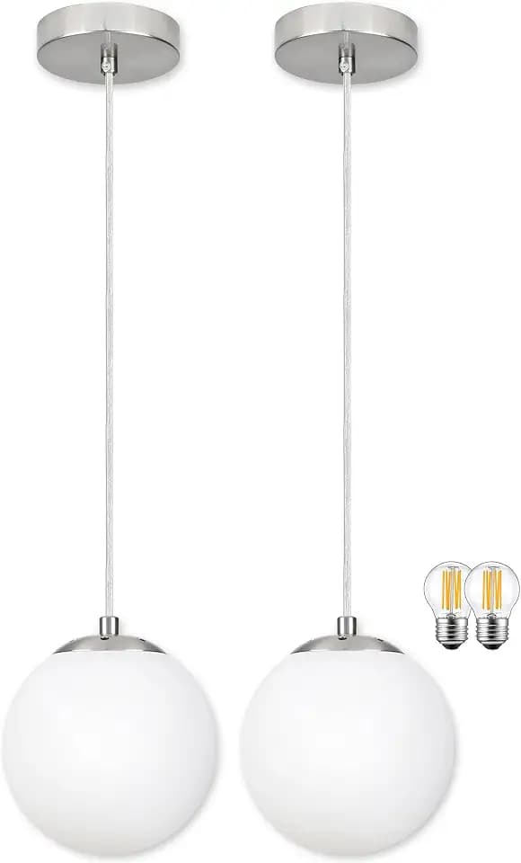 6 Inch Globe Pendant Light Nickel Globe Pendant Lights Kitchen Island Mid Century Light Fixture with Milky White Glass Shade for Dining Room (2 Pack)