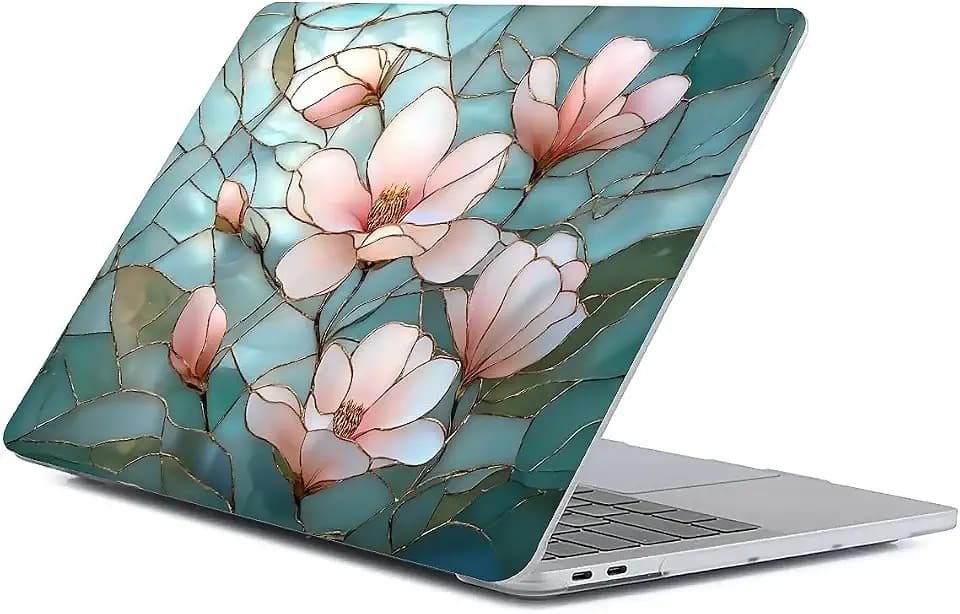 for MacBook Air 15 Inch Release 2023 Model A2941/A3241 M2 Chips Clear Computer Case,Novelty Premium Pattern Hardshell Laptop Case Glaze Blooms with White Flowers