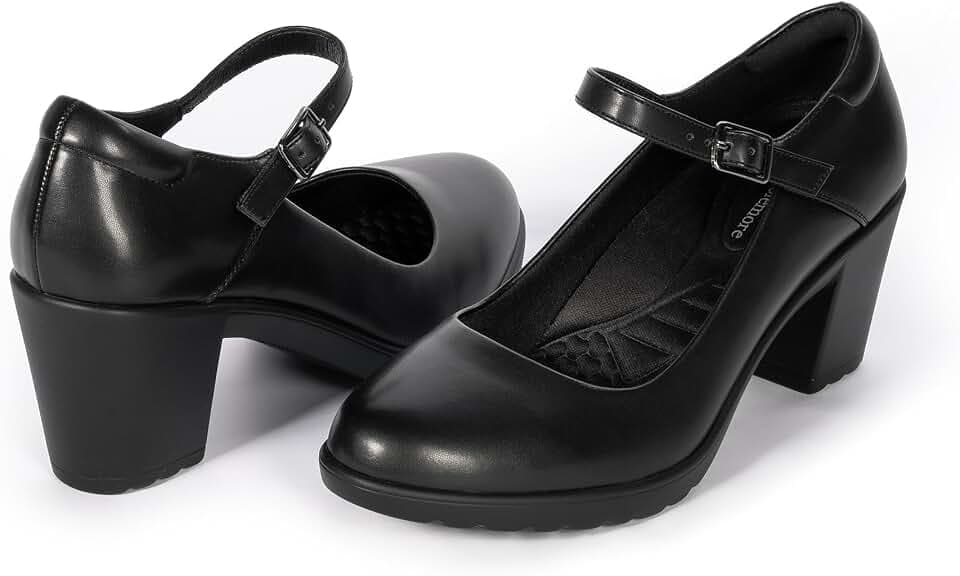 Cusolemore Mary Jane Heels with Arch Support, Closed Round Toe Chunky Pumps for Women, Comfortable Block Heel Dress Shoes