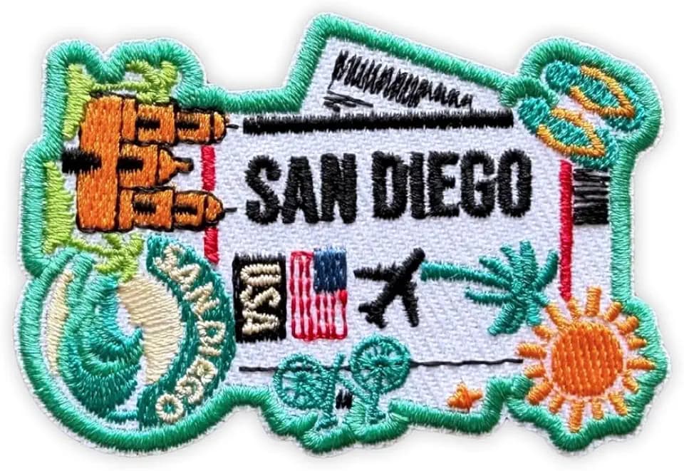 314PI San Diego California Boarding Pass Embroidery Patch, Size 3" Vintage Travel Ticket Patch, Iron/Sew on Embroidered Patch for Backpack Clothes, Aesthetic Travel Souvenir Gift for Wanderlust Lovers