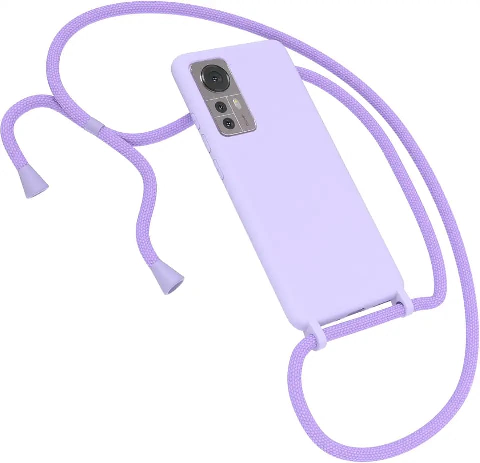 EAZY CASE Premium Silikon Handykette kompatibel mit Xiaomi 12 / 12X Handyhülle mit Umhängeband, Handykordel mit Schutzhülle, Silikonhülle, Hülle mit Band, Kette für Smartphone, Lavendel Lila