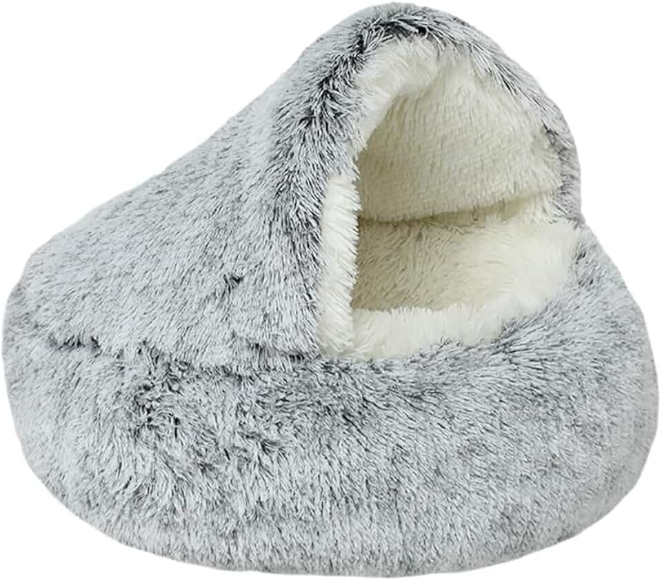 Kleines Hundebett & Katzenbett, rund, weich, Plüsch, flauschig, weiches Plüsch-Katzenhöhle, Bett für Indoor-Katzen und Hunde