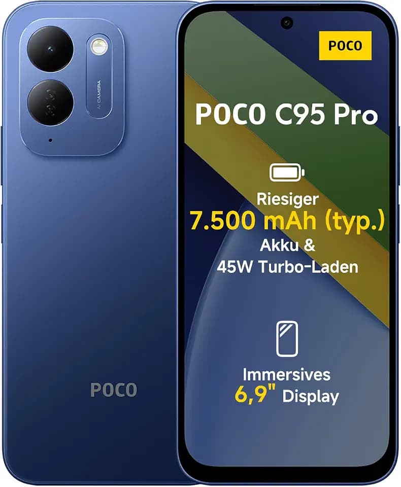 Xiaomi Poco C95 Pro, Smartphone 6+128 GB, Blau, 7500mAh, 45W Schnellladen
