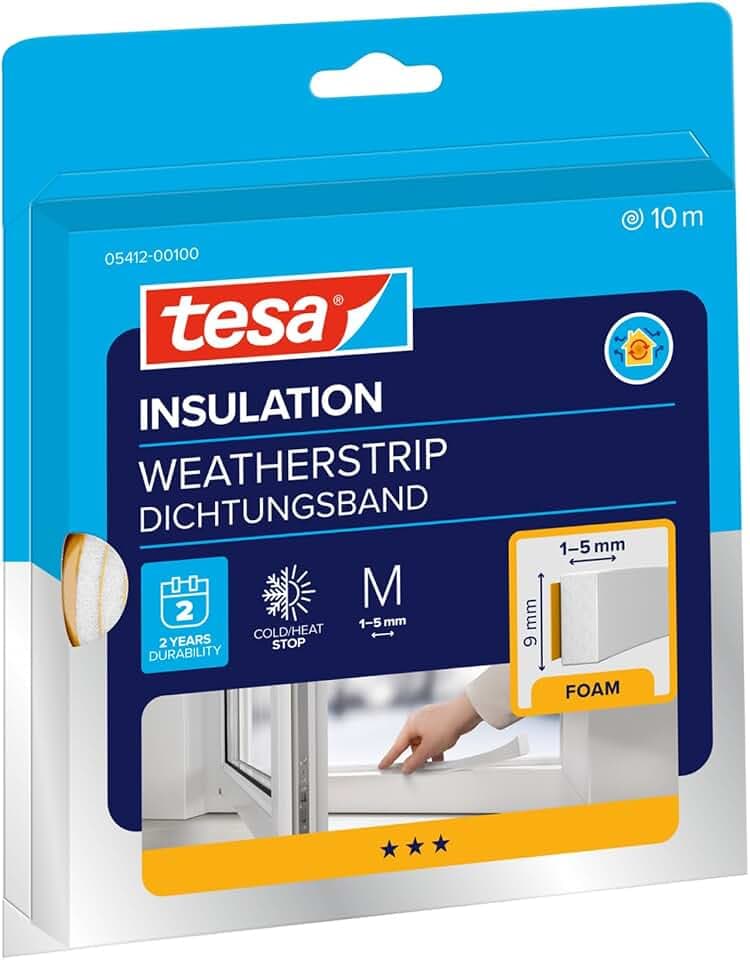 tesa INSULATION Dichtungsband M - 10 m x 9 mm x 5,5 mm - Weiß
