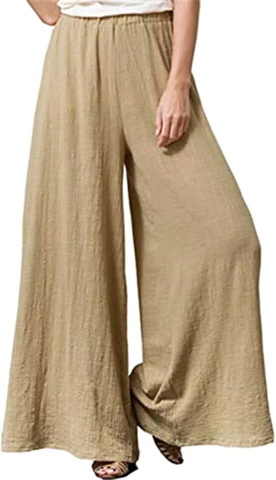 Women Plus Size Linen Pants Flowy Wide Leg Palazzo Trousers
