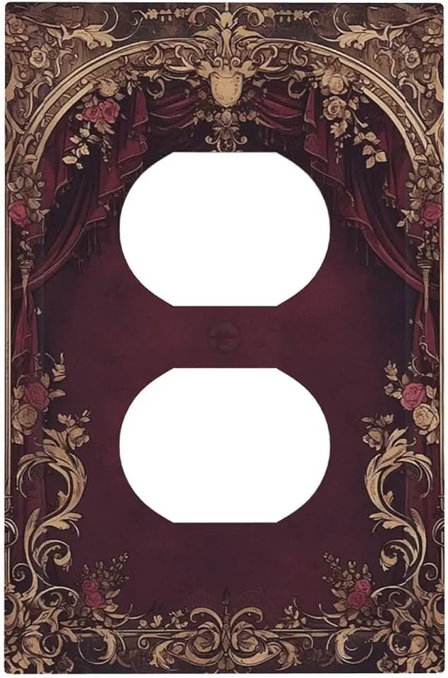 Outlet Covers Vintage Gothic Burgundy Gold Floral 1 Gang Duplex Light Switch Cover Plate Decorative Switch Plate Covers Electrical Socket Cover for Bedroom living Room Decor