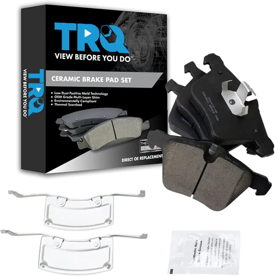 TRQ Front Ceramic Brake Pad Set Includes Contact Point Grease and Hardware