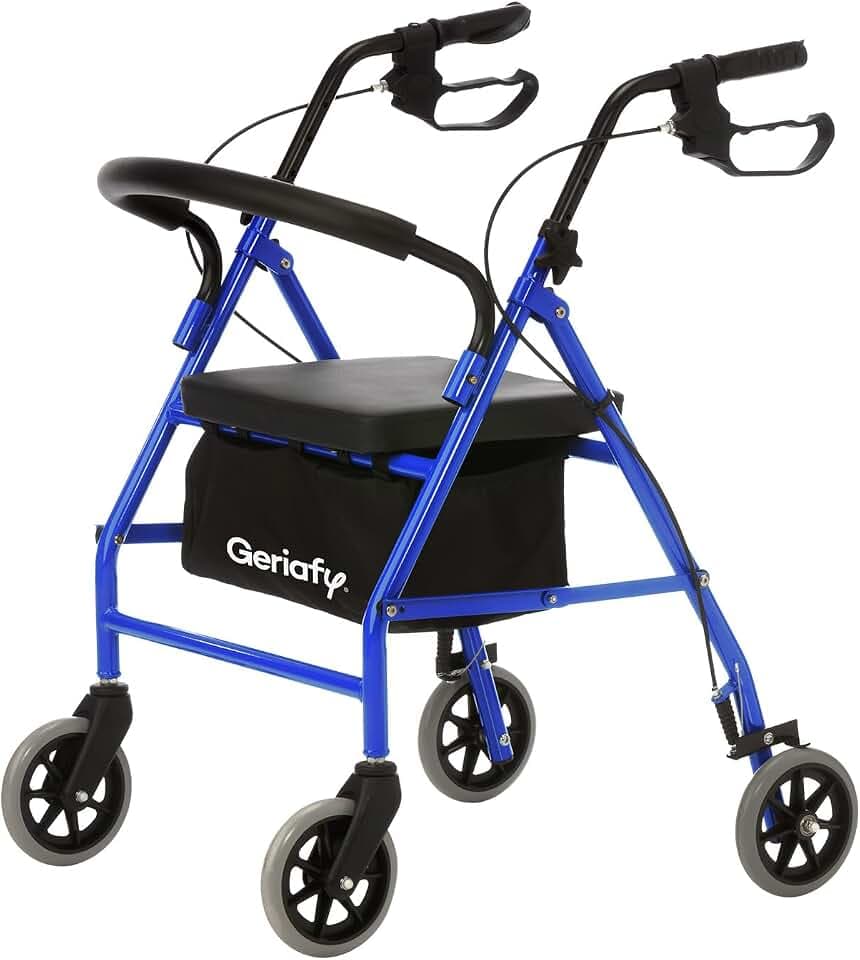 Geriafy - Rollator für Senioren und Erwachsene | Leichtgewicht, Faltbar & Höhenverstellbar | Gehhilfe mit Sitz, Bremsen & Korb | Belastbar bis 136 kg