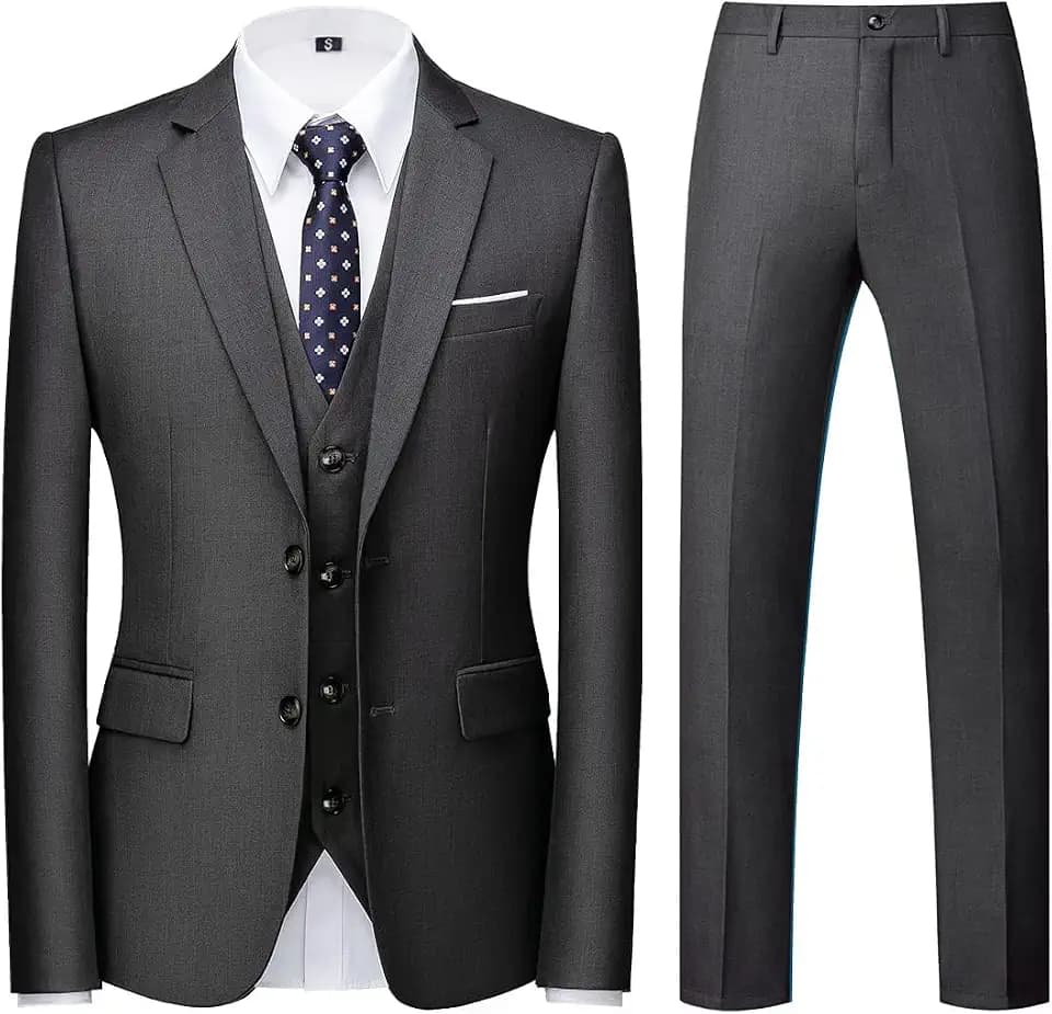 KUDORO Herren Anzüge 3-Teilig Slim Fit Zwei Knöpfe Formell Sakko Weste Hose