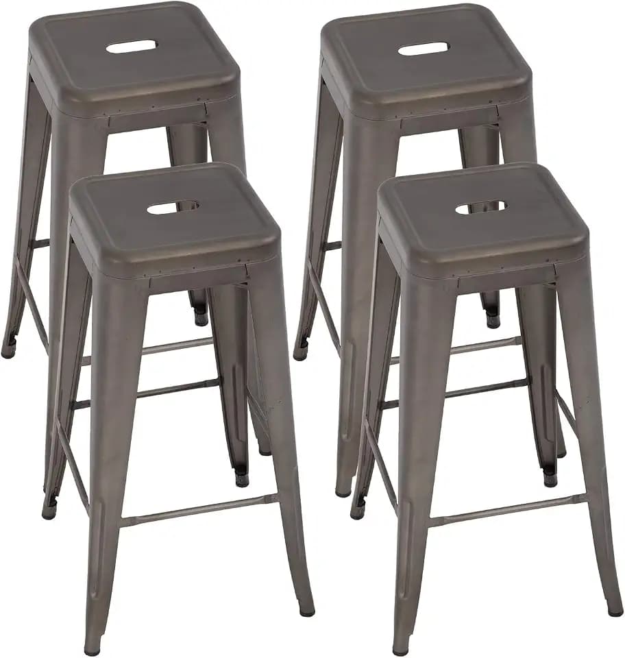 FDW Set of 4 Metal Bar Stools Counter Barstools Indoor Outdoor Stackable Modern Metal Bar Stools Kitchen Counter Stools Chairs (Brown)