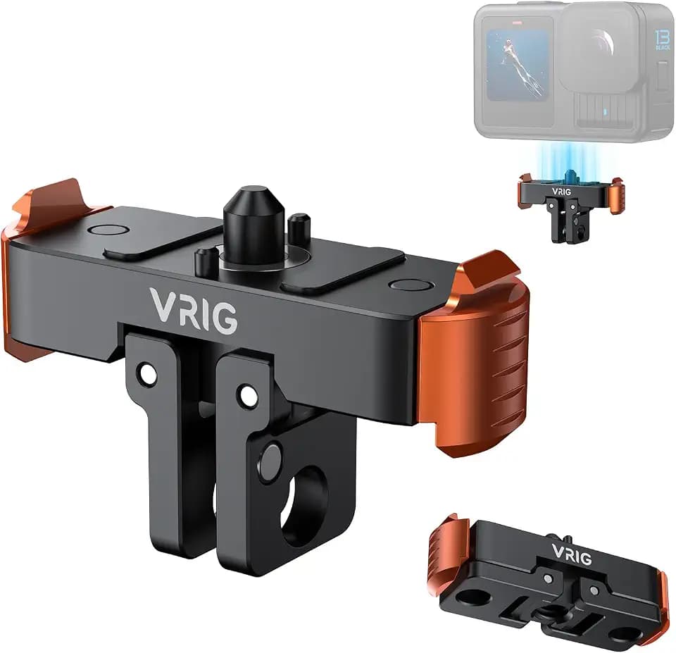 VRIG Magnetic Quick Release Mount for GoPro Hero 13/12/ 11 Mission 1 Pro, Fast Detach Adapter with 1/4 Screw Interface, Secure Go Pro Camera Accessories for Tripod, Vlogging, Action Camera Mount
