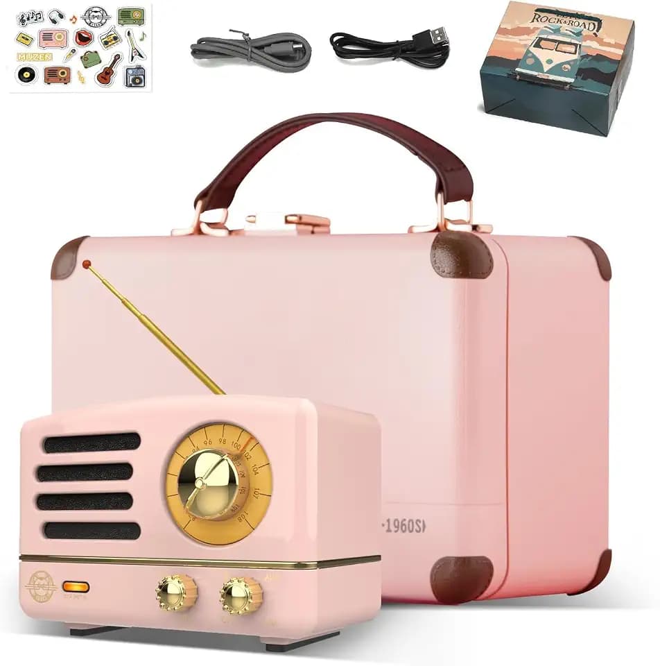 MUZEN OTR Metal Vintage Bluetooth Speaker, Small Retro Radio with FM/AUX