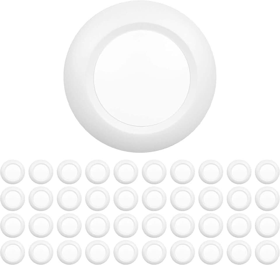 40 Packs 6 Inch LED Low Profile Recessed & Surface Mount Disk Light, Round, 15W, >900 Lumens, 3000K Warm White, CRI80, Driverless Design, Dimmable, ETL Listed, White