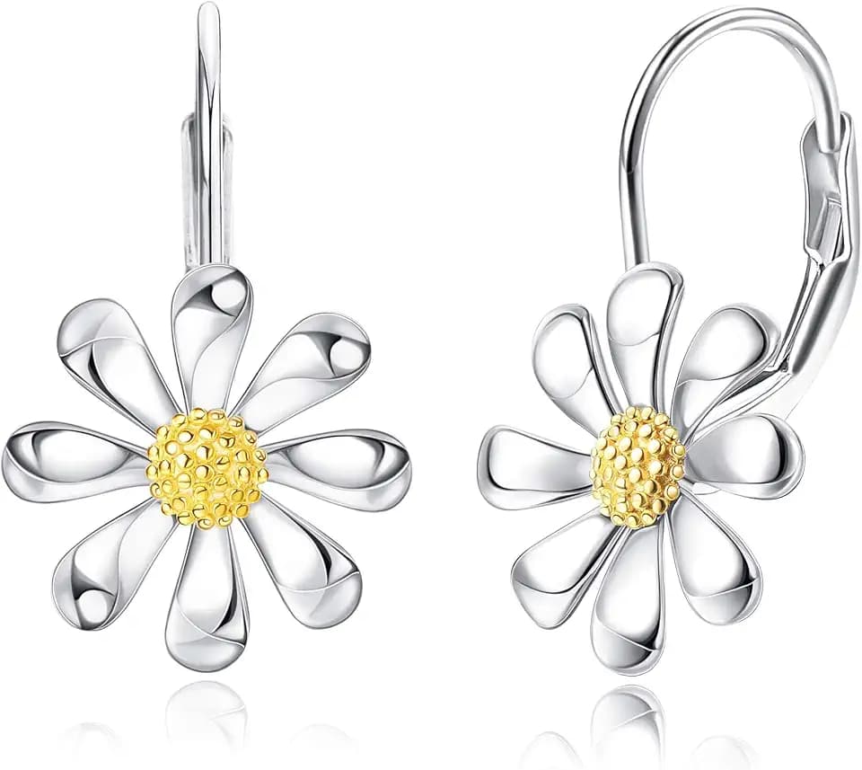 Jean Beau Daisy Earrings Drop Dangle Earrings for Women, Leverback White Gold Plated Hypoallergenic Flower Earring Jewelry Gift