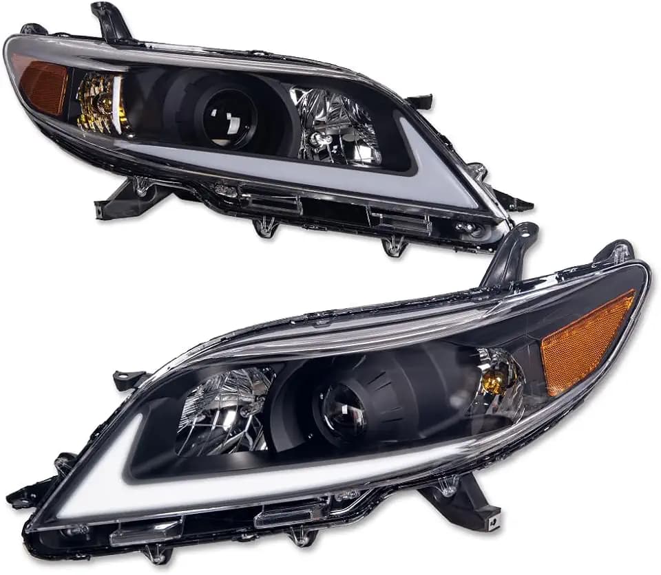 Alpha Owls LED PRO Series Projector Headlights with White LED Strip|Compatible With 2011-2020 Toyota Sienna|8742297|Black Amber