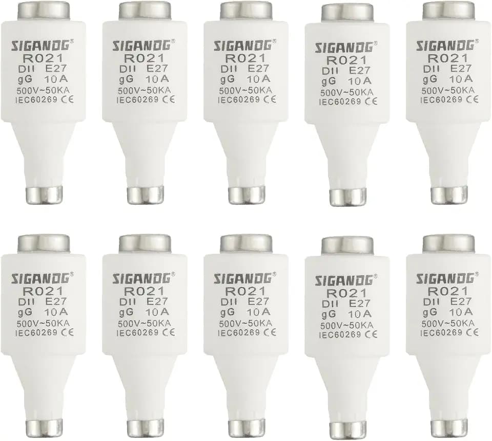 10A DII E27 R021 Spiral-Keramik-Sicherungen gG Diazed Sicherungseinsätze 500VAC für Kabel- und Leitungsschutz (10er Pack)