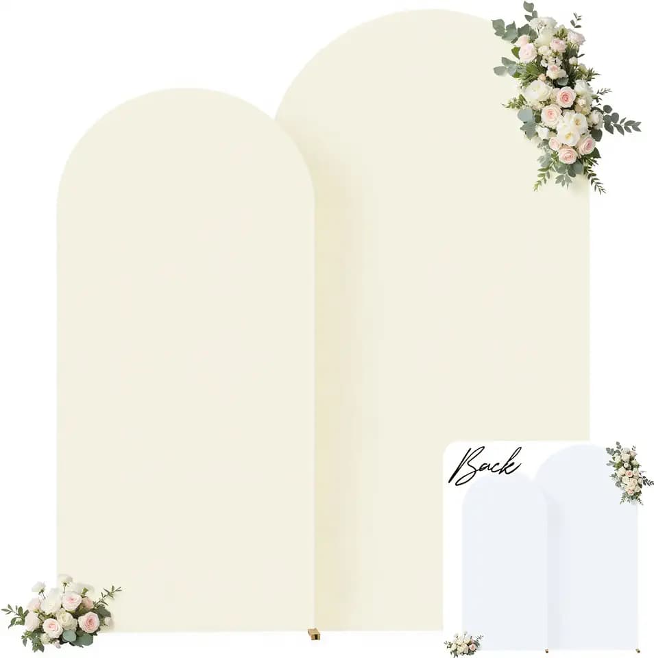 White and Beige Arch Backdrop Cover 7.2FT 6FT Wedding Arch Covers Set of 2 Arches Covers Stretchy Backdrop Spandex Fitted Double-Color Fabric Backdrops for Party Baby Shower Birthday Decoration