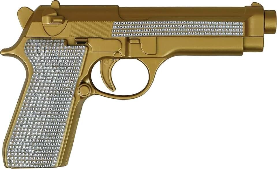 Pistole Gold mit Strass und Soundeffekt 21cm Waffe