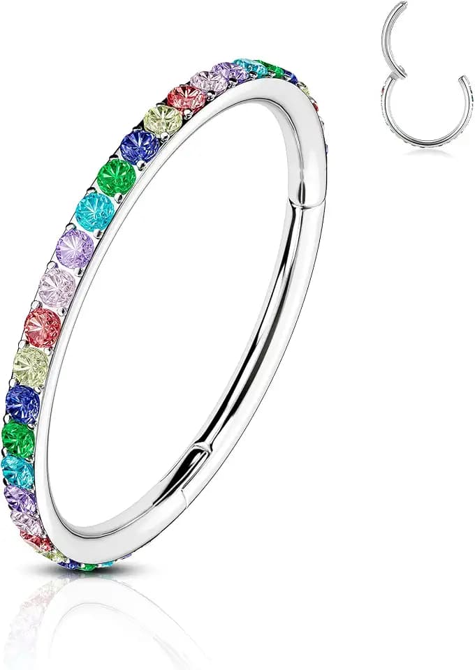 CM Crareesi Mania Ohrring Damen Piercing Ohr 16G/18G/20G Conch Piercing Ring Helix Piercings Chirurgenstahl Nasenpiercing Creolen Nasenring Daith Rook Tragus Piercing Schmuck Regenbogen Zirkonia
