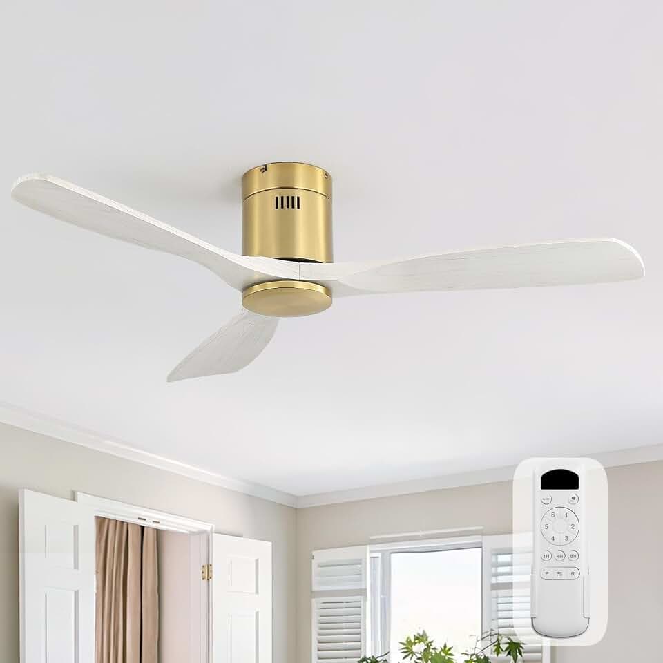Sofucor 52 Inch Wood Ceiling Fan No Light, Flush Mount Low Profile, Remote