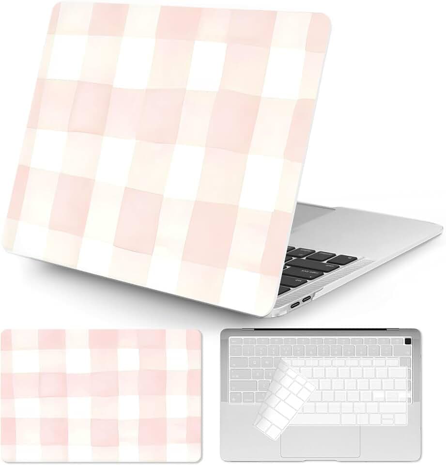 Seorsok Compatible with MacBook Air 13 Inch Case 2022 2021 2020-2018 Release A1932 A2179 M1 A2337,Cute Pink Retro Checkered Aesthetic Plastic Hard Case with Transparent Keyboard Cover,Pink Checkered