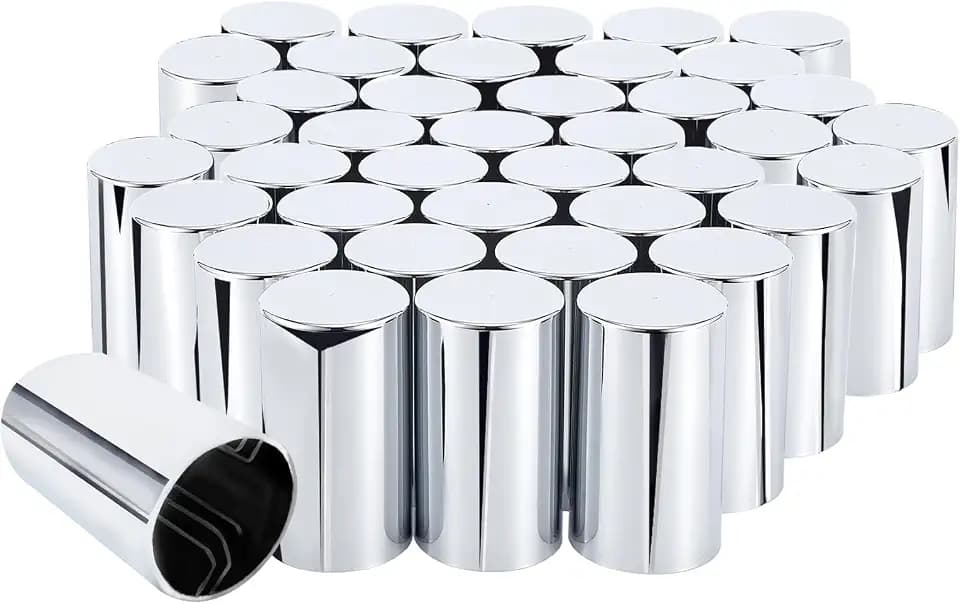 33mm x 3 1/2" Lug Nut Cover ABS Chrome Plastic Cylinder Nut Cover, Push-On fit Hub Piloted Wheels, Complete Axle Cover Kits, Lug Nut Covers for Semi Trucks Trailers, 40 Pack