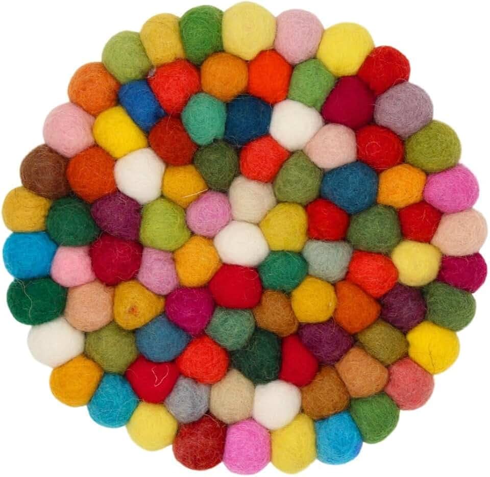 Home Topfuntersetzer - Filz untersetzer für Tassen, Töpfe, Pfannen und Tassen handgefilzt in Nepal (Multicolor, Circle 10 cm)